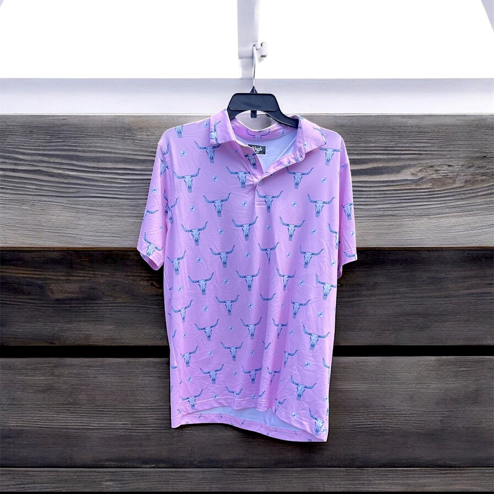 Western Steer Skull Polo Golf Shirt Southwest Range Pattern